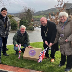 Flags away 14 March 2023. (L-R) Ian Grant (local resident), Ken Parker (MCA), Paul Cruise (Mayor), Sue Burfoot (County Councillor). Photo by Tracey Grant